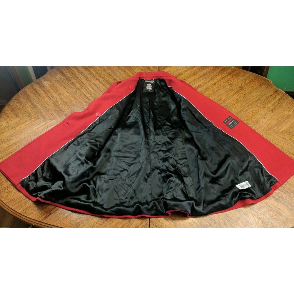 Juicy Couture Coat Size Small Red Italian Wool Jacket Ruffle Trim Pea Coat - Picture 6 of 15